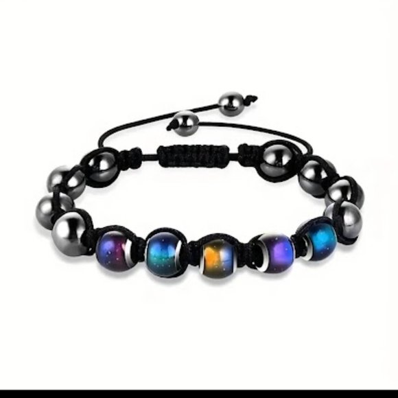 1pc Black Braided Thermochromic Bracelet with Sensitive Mood Beads Adjustable - Picture 1 of 3